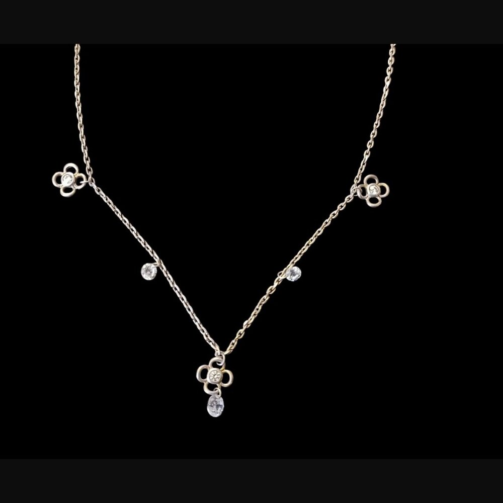 Folli Follie 925 Sterling CZ Flower Pattern 15.5" Long Necklace